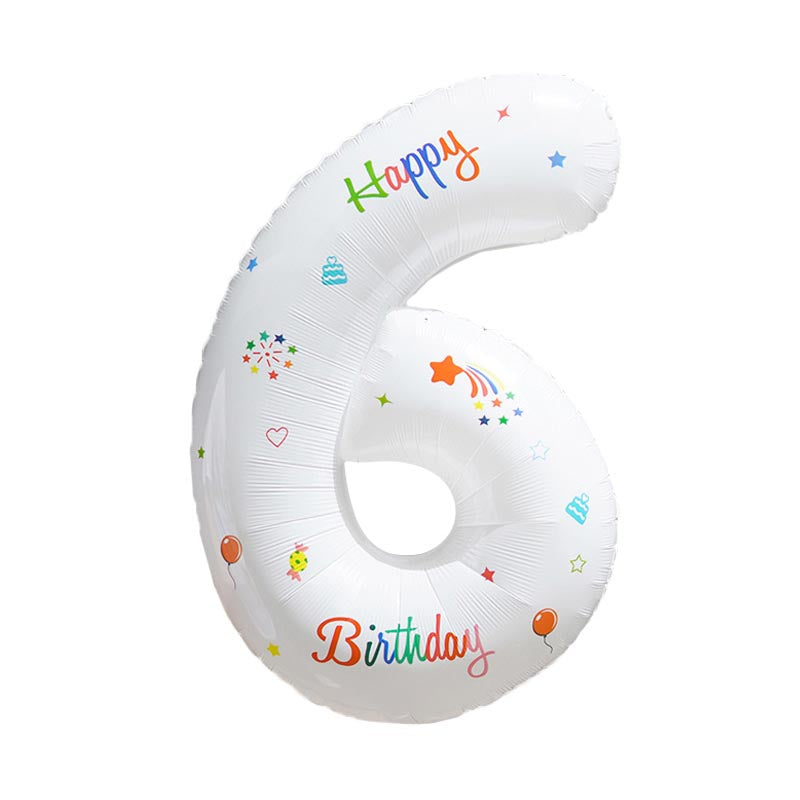 32 Inch White Foil Number Balloons with Birthday Pattern 0~9 ︱Big Giant Balloon for 1st Birthday Anniversary Celebration Party