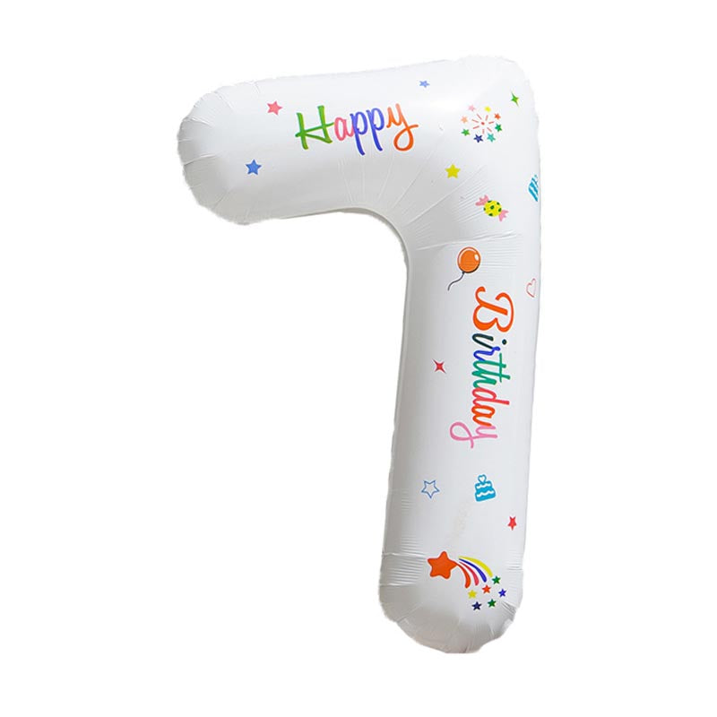 32 Inch White Foil Number Balloons with Birthday Pattern 0~9 ︱Big Giant Balloon for 1st Birthday Anniversary Celebration Party