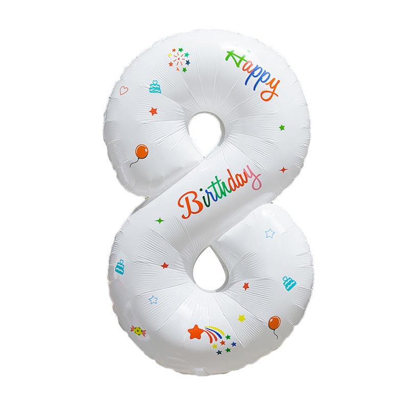 32 Inch White Foil Number Balloons with Birthday Pattern 0~9 ︱Big Giant Balloon for 1st Birthday Anniversary Celebration Party