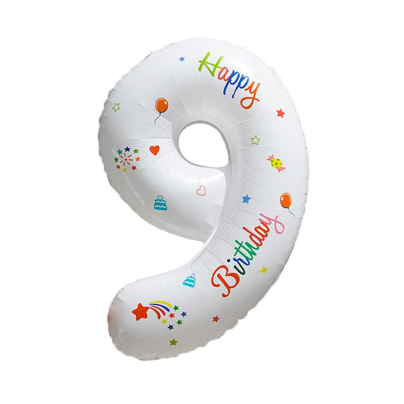 32 Inch White Foil Number Balloons with Birthday Pattern 0~9 ︱Big Giant Balloon for 1st Birthday Anniversary Celebration Party