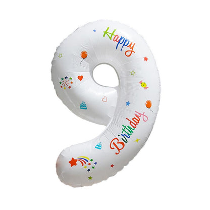 32 Inch White Foil Number Balloons with Birthday Pattern 0~9 ︱Big Giant Balloon for 1st Birthday Anniversary Celebration Party