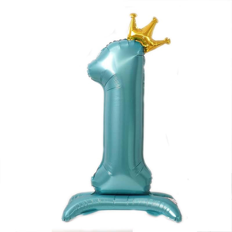 42 Inch Standing Number Balloon with Crown - BLUE Color︱Big Giant Balloon for 1st Birthday, Boy's Birthday Anniversary Celebration Party