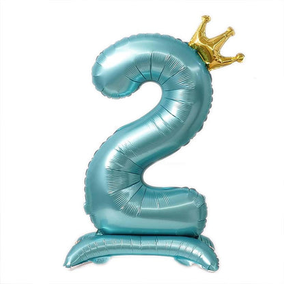 42 Inch Standing Number Balloon with Crown - BLUE Color︱Big Giant Balloon for 1st Birthday, Boy's Birthday Anniversary Celebration Party