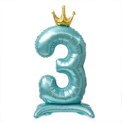 42 Inch Standing Number Balloon with Crown - BLUE Color︱Big Giant Balloon for 1st Birthday, Boy's Birthday Anniversary Celebration Party