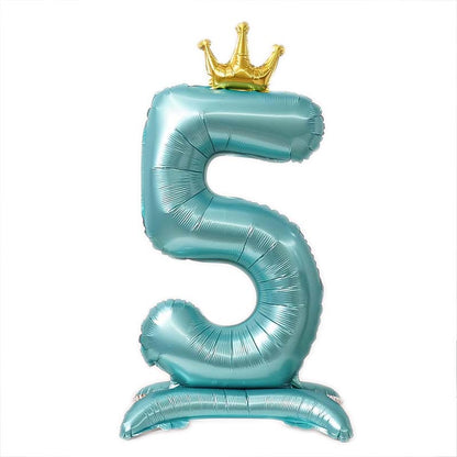 42 Inch Standing Number Balloon with Crown - BLUE Color︱Big Giant Balloon for 1st Birthday, Boy's Birthday Anniversary Celebration Party