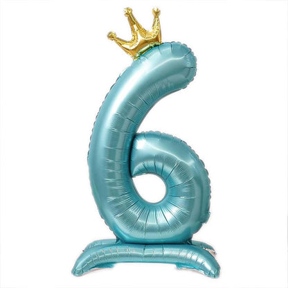 42 Inch Standing Number Balloon with Crown - BLUE Color︱Big Giant Balloon for 1st Birthday, Boy's Birthday Anniversary Celebration Party