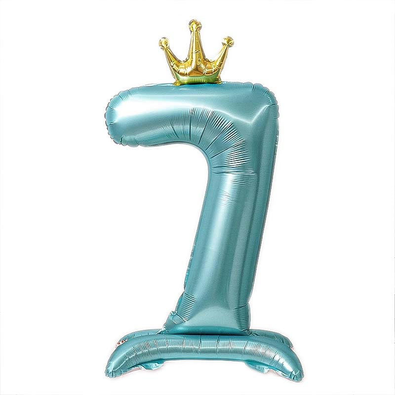 42 Inch Standing Number Balloon with Crown - BLUE Color︱Big Giant Balloon for 1st Birthday, Boy's Birthday Anniversary Celebration Party