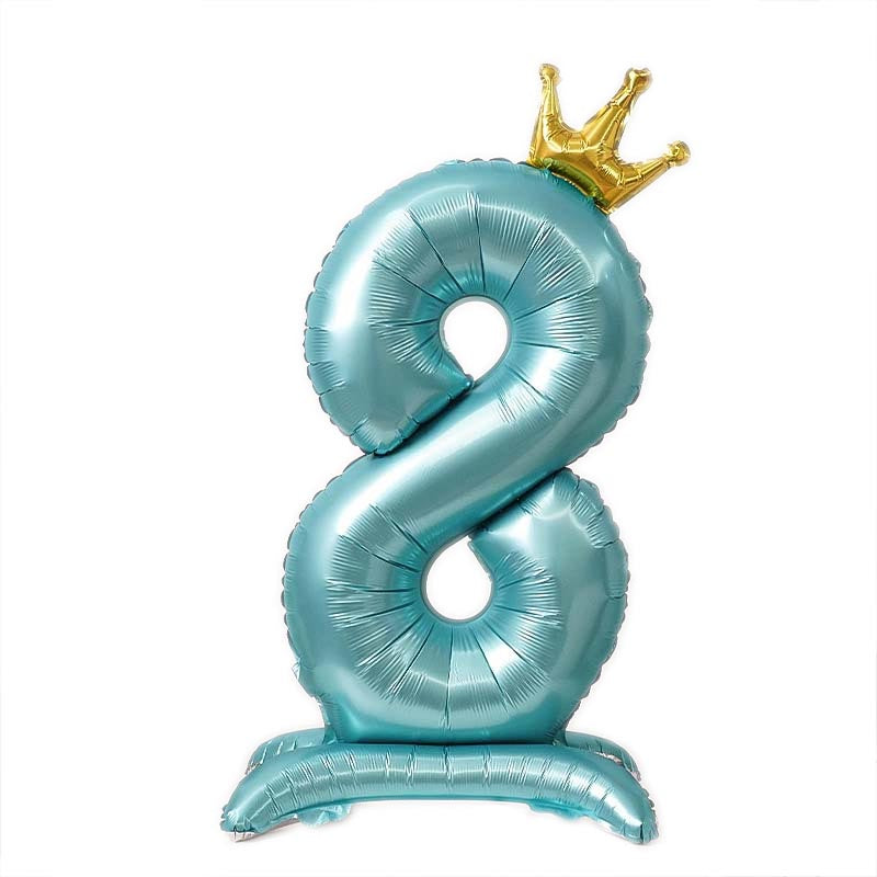 42 Inch Standing Number Balloon with Crown - BLUE Color︱Big Giant Balloon for 1st Birthday, Boy's Birthday Anniversary Celebration Party