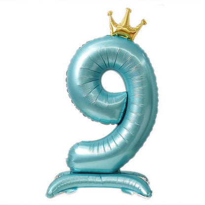 42 Inch Standing Number Balloon with Crown - BLUE Color︱Big Giant Balloon for 1st Birthday, Boy's Birthday Anniversary Celebration Party
