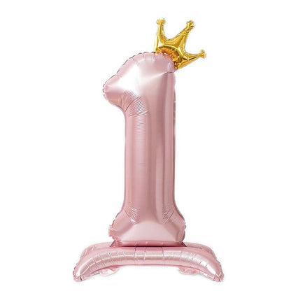 42 Inch Standing Number Balloon with Crown - PINK Color︱Big Giant Balloon for 1st Birthday, Girl's Birthday Anniversary Celebration Party
