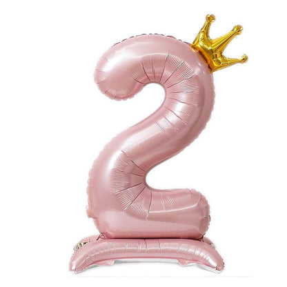 42 Inch Standing Number Balloon with Crown - PINK Color︱Big Giant Balloon for 1st Birthday, Girl's Birthday Anniversary Celebration Party