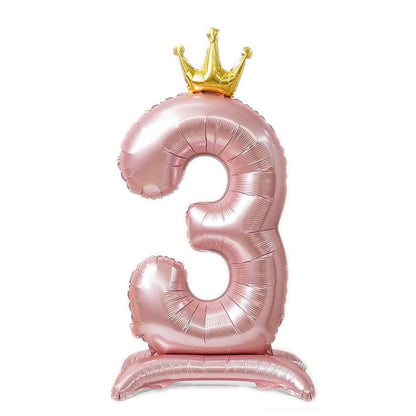 42 Inch Standing Number Balloon with Crown - PINK Color︱Big Giant Balloon for 1st Birthday, Girl's Birthday Anniversary Celebration Party