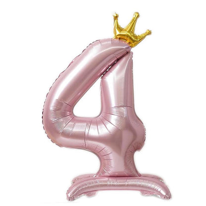 42 Inch Standing Number Balloon with Crown - PINK Color︱Big Giant Balloon for 1st Birthday, Girl's Birthday Anniversary Celebration Party