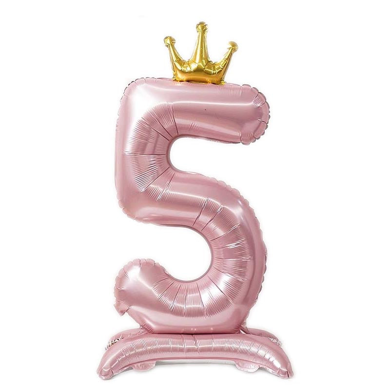 42 Inch Standing Number Balloon with Crown - PINK Color︱Big Giant Balloon for 1st Birthday, Girl's Birthday Anniversary Celebration Party