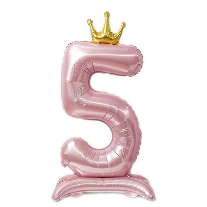 42 Inch Standing Number Balloon with Crown - PINK Color︱Big Giant Balloon for 1st Birthday, Girl's Birthday Anniversary Celebration Party