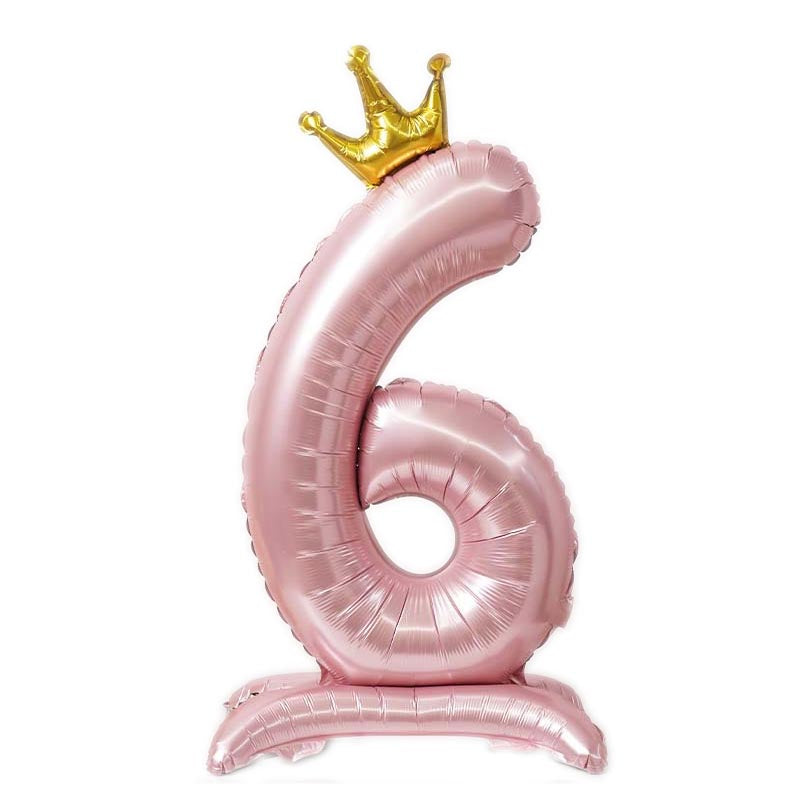 42 Inch Standing Number Balloon with Crown - PINK Color︱Big Giant Balloon for 1st Birthday, Girl's Birthday Anniversary Celebration Party