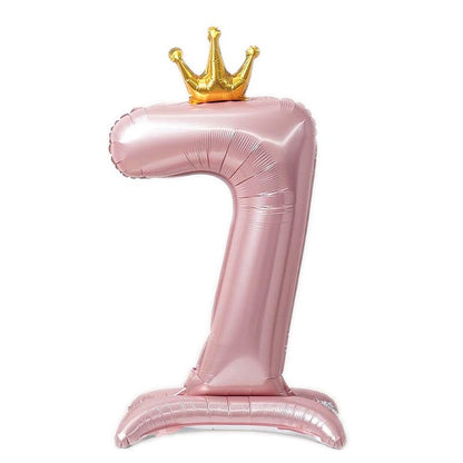 42 Inch Standing Number Balloon with Crown - PINK Color︱Big Giant Balloon for 1st Birthday, Girl's Birthday Anniversary Celebration Party