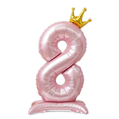 42 Inch Standing Number Balloon with Crown - PINK Color︱Big Giant Balloon for 1st Birthday, Girl's Birthday Anniversary Celebration Party