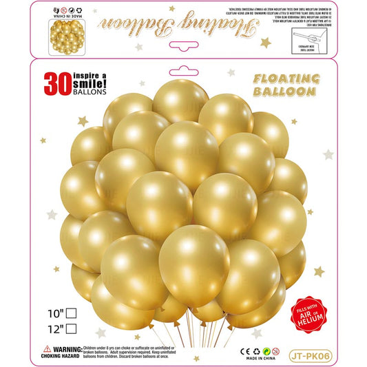 10 Inch Metallic Floating Thickened Latex Balloon 30Pcs - GOLD Color︱Air or Helium︱Birthday Essentials, Wedding, Anniversary Decoration︱Event Styling