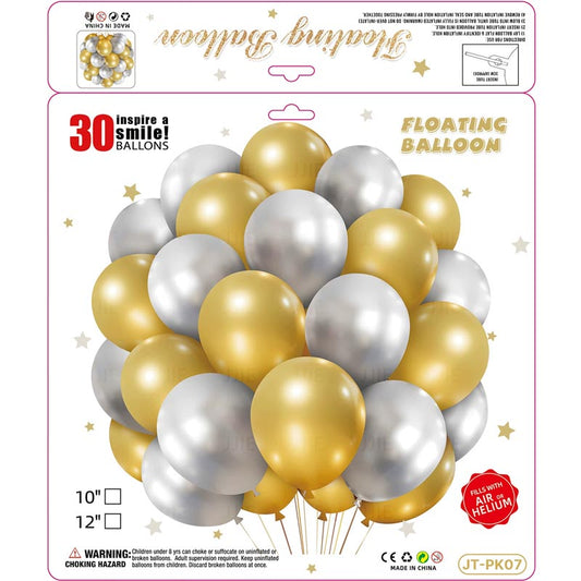 10 Inch Metallic Floating Thickened Latex Balloon 30Pcs - GOLD & SILVER Color︱Air or Helium︱Birthday Essentials, Wedding, Anniversary Decoration︱Event Styling