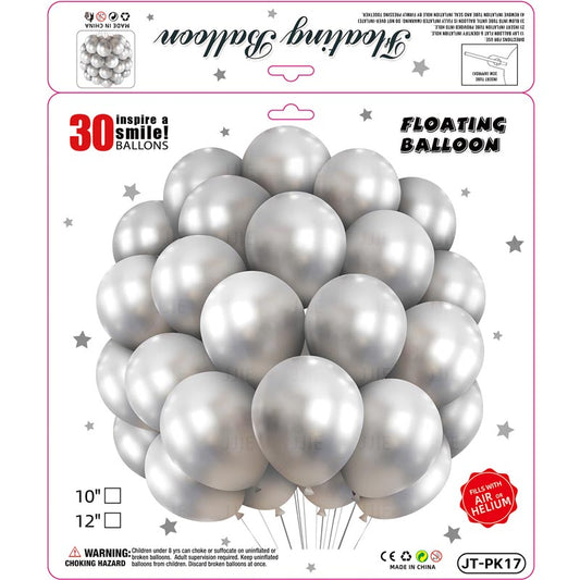 10 Inch Metallic Floating Thickened Latex Balloon 30Pcs - SILVER Color︱Air or Helium︱Birthday Essentials, Wedding, Anniversary Decoration︱Event Styling