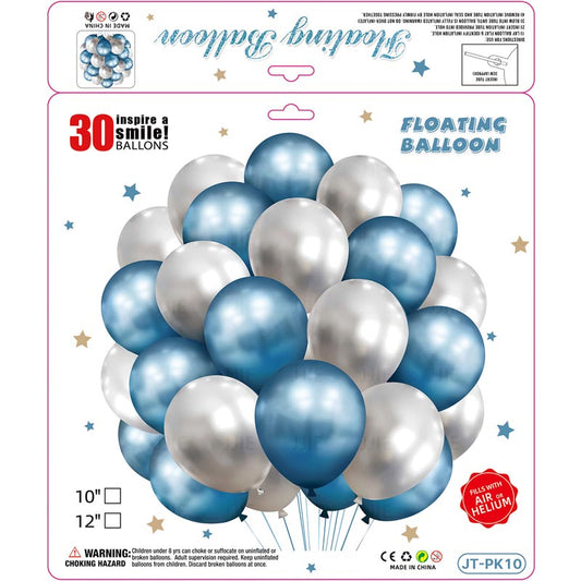 10 Inch Metallic Floating Thickened Latex Balloon 30Pcs - LIGHT BLUE & SILVER Color︱Air or Helium︱Birthday Essentials, Wedding, Anniversary Decoration︱Event Styling