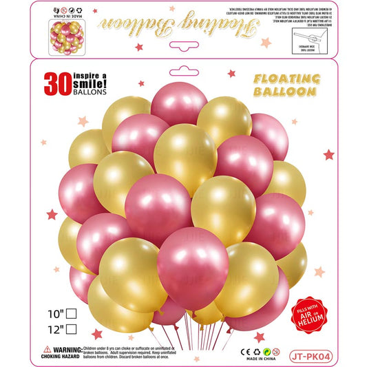 10 Inch Metallic Floating Thickened Latex Balloon 30Pcs - RED & GOLD Color︱Air or Helium︱Birthday Essentials, Wedding, Anniversary Decoration︱Event Styling