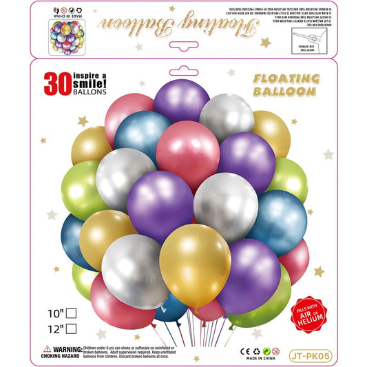 10 Inch Metallic Floating Thickened Latex Balloon 30Pcs - MIXED COLORS︱Air or Helium︱Birthday Essentials, Wedding, Anniversary Decoration︱Event Styling