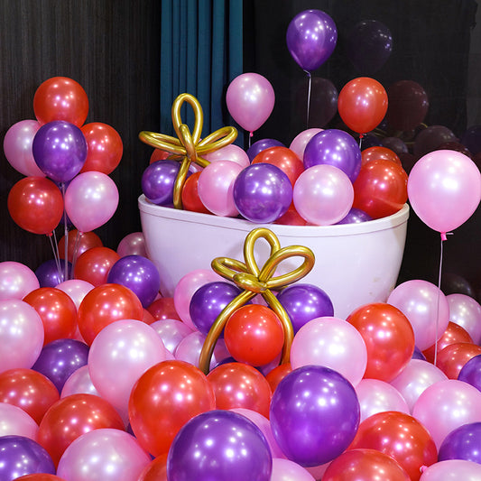 10 Inch Pearlescent Thickened Latex Balloon 100Pcs  PL#06 PINK-PURPLE-RED Color︱Birthday Essentials, Wedding, Anniversary Decoration︱Event Styling