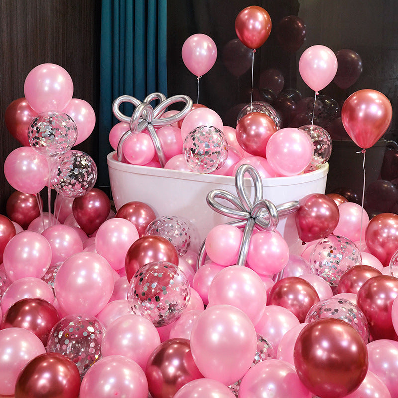 10 Inch Pearlescent Thickened Latex Balloon 100Pcs  PL#15 PINK-WINE RED-SILVER CONFETTI CLEAR Color︱Birthday Essentials, Wedding, Anniversary Decoration︱Event Styling