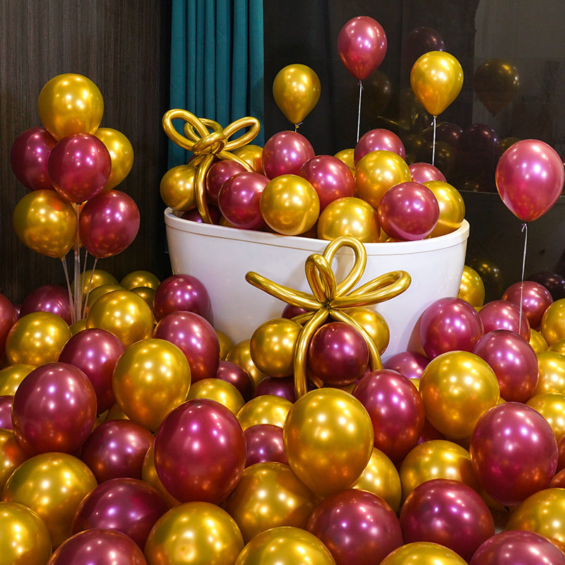 10 Inch Pearlescent Thickened Latex Balloon 100Pcs  PL#17 GOLD-RED Color︱Birthday Essentials, Wedding, Anniversary Decoration︱Event Styling