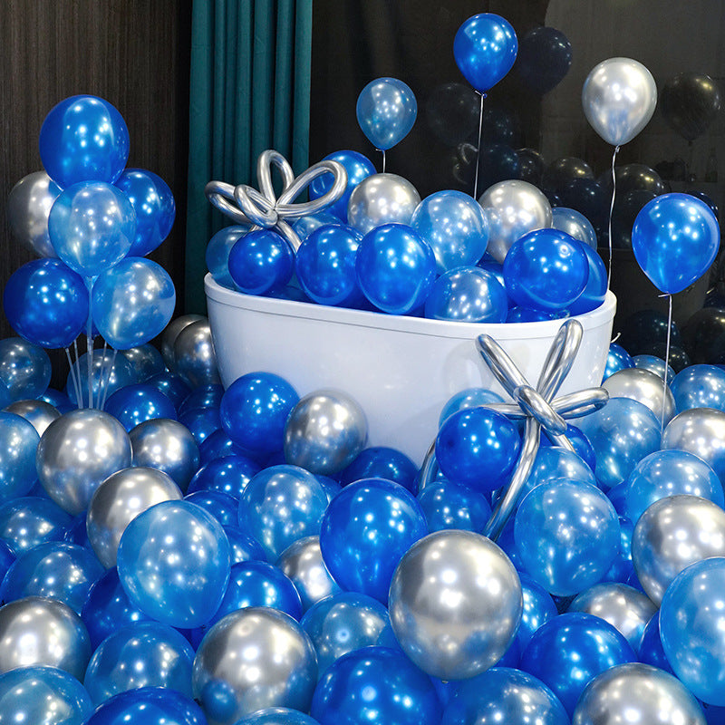 10 Inch Pearlescent Thickened Latex Balloon 100Pcs  PL#18 BLUE-SILVER Color︱Birthday Essentials, Wedding, Anniversary Decoration︱Event Styling