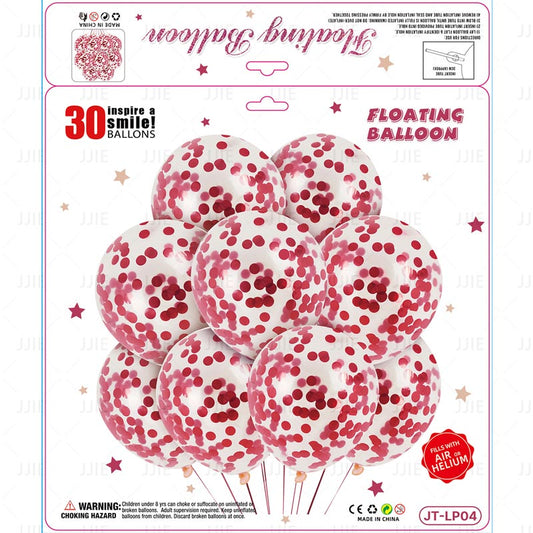 12 Inch Confetti Clear Floating Thickened Latex Balloon 30Pcs - RED Color︱Air or Helium︱Birthday Essentials, Wedding, Anniversary Decoration︱Event Styling