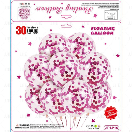 12 Inch Confetti Clear Floating Thickened Latex Balloon 30Pcs - HOT PINK Color︱Air or Helium︱Birthday Essentials, Wedding, Anniversary Decoration︱Event Styling