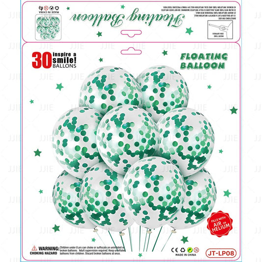 12 Inch Confetti Clear Floating Thickened Latex Balloon 30Pcs - GREEN Color︱Air or Helium︱Birthday Essentials, Wedding, Anniversary Decoration︱Event Styling