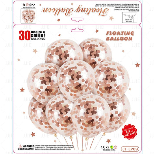 12 Inch Confetti Clear Floating Thickened Latex Balloon 30Pcs - ROSE GOLD Color︱Air or Helium︱Birthday Essentials, Wedding, Anniversary Decoration︱Event Styling