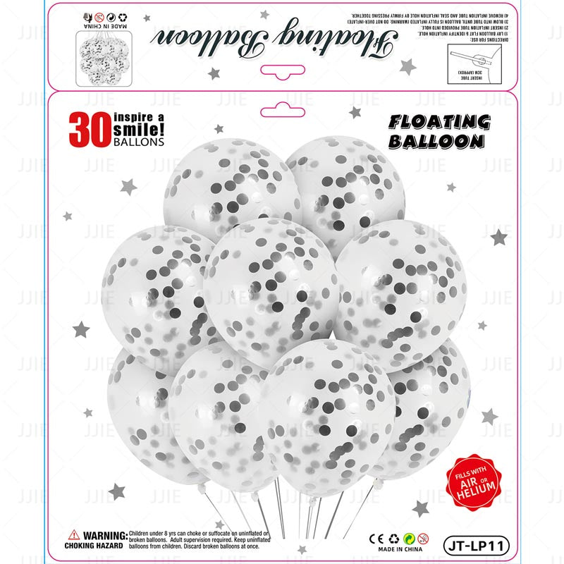 12 Inch Confetti Clear Floating Thickened Latex Balloon 30Pcs - SILVER Color︱Air or Helium︱Birthday Essentials, Wedding, Anniversary Decoration︱Event Styling