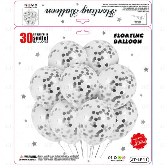 12 Inch Confetti Clear Floating Thickened Latex Balloon 30Pcs - SILVER Color︱Air or Helium︱Birthday Essentials, Wedding, Anniversary Decoration︱Event Styling