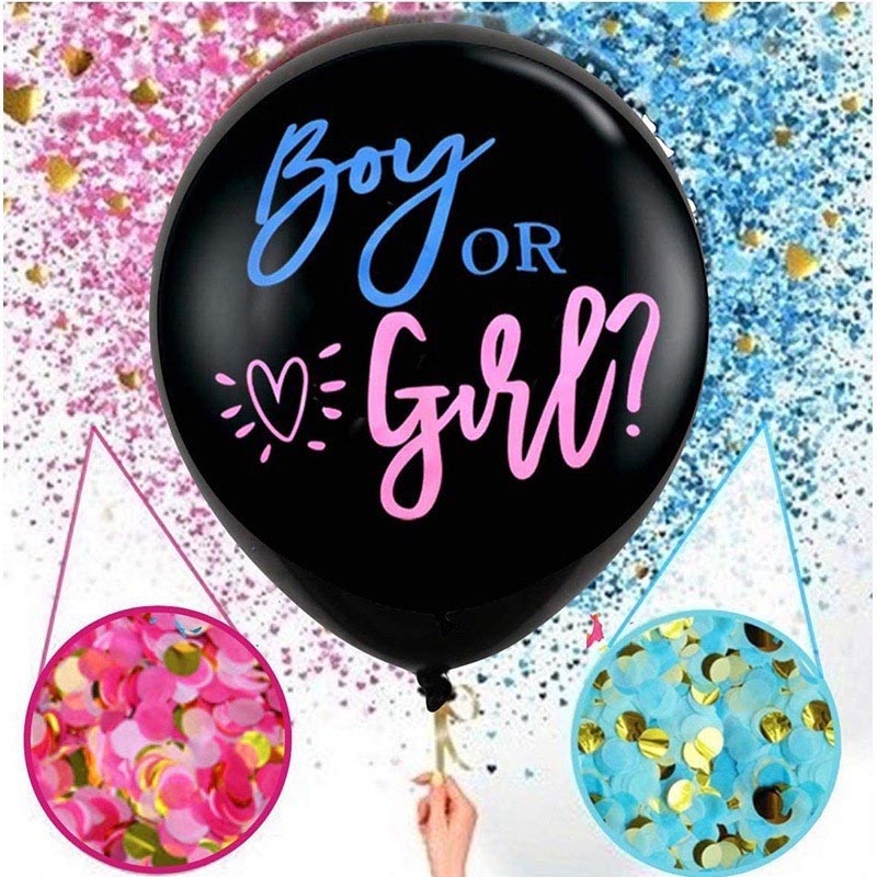 36 Inch Gender Reveal Confetti Balloons with Pink and Blue Confetti