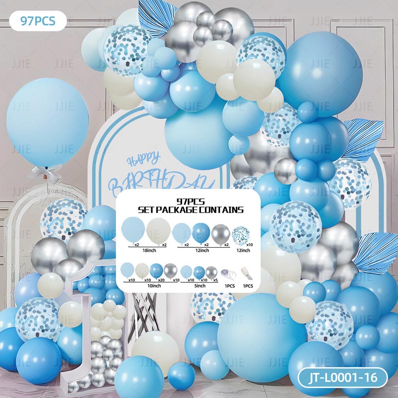 Balloon Garland Arch Kit A 97Pcs  ARCH#14 LIGHT BLUE-SILVER-WHITE