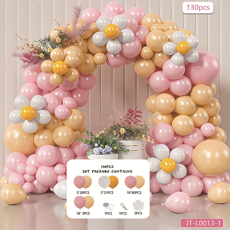 Flower Balloon Garland Arch Kit D 130Pcs  ARCH#40 PINK-WHITE-CARAMEL