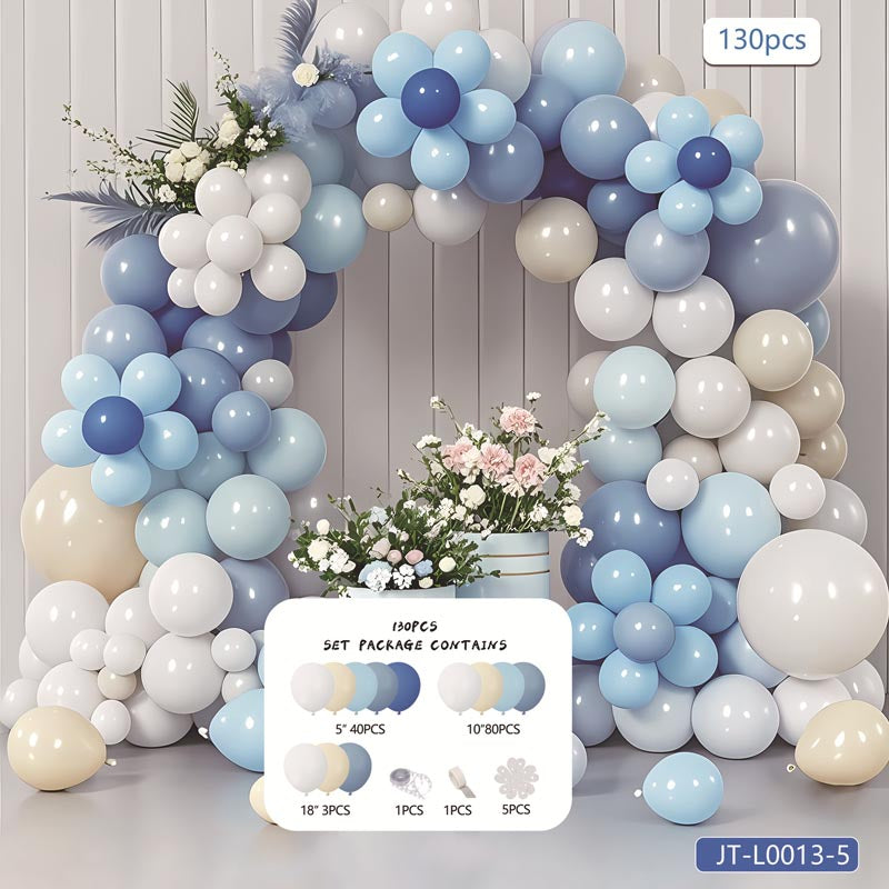 Flower Balloon Garland Arch Kit D 130Pcs  ARCH#44 LIGHT BLUE-WHITE-CREAM