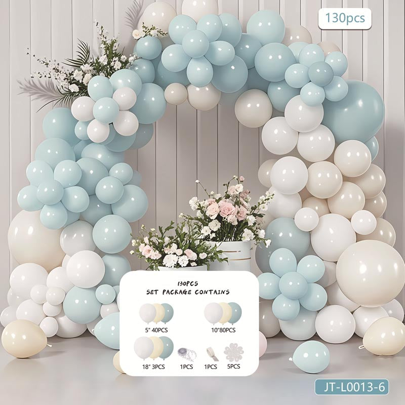 Flower Balloon Garland Arch Kit D 130Pcs  ARCH#45 LIGHT BLUE-WHITE-CREAM