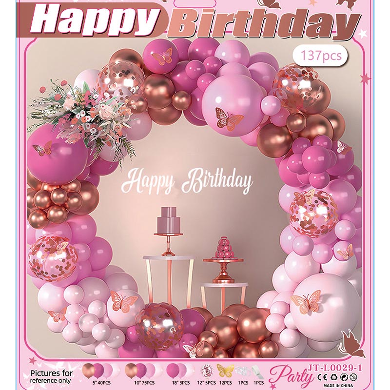 Butterfly Balloon Garland Arch Kit E 137Pcs  ARCH#56 ROSE GOLD-HOT PINK-PINK