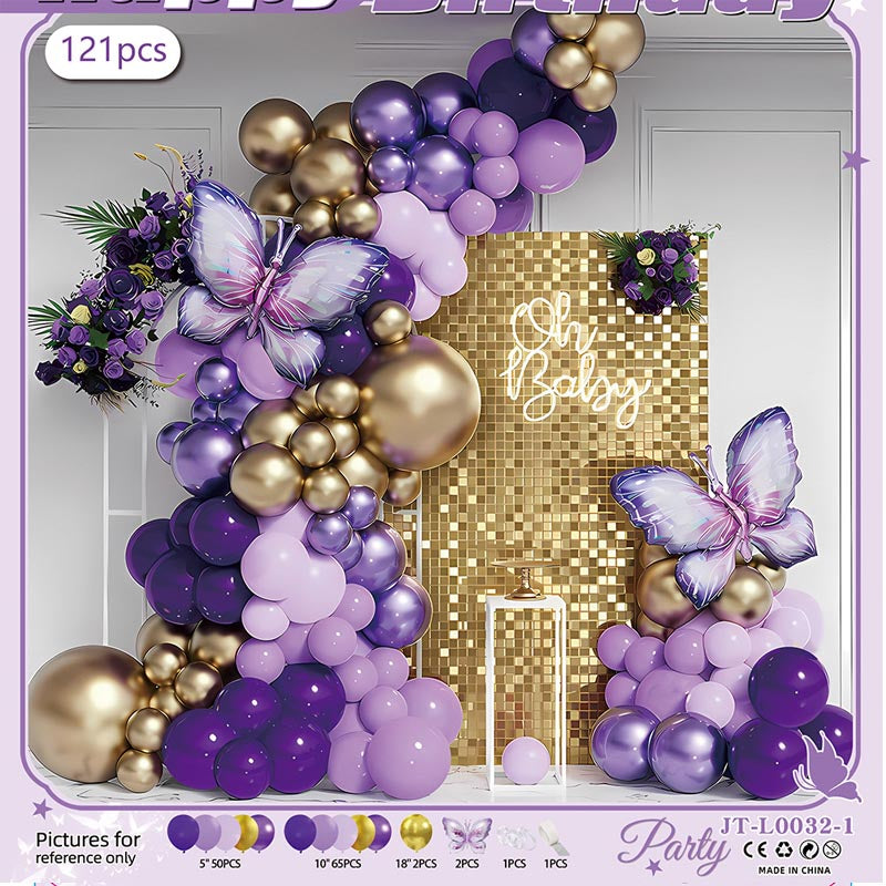 Butterfly Balloon Garland Arch Kit E 121Pcs  ARCH#60 PURPLE-GOLD