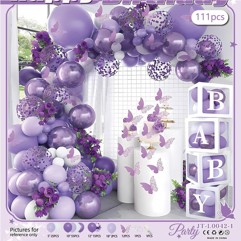 Butterfly Balloon Garland Arch Kit E 111Pcs  ARCH#64 ALL PURPLE