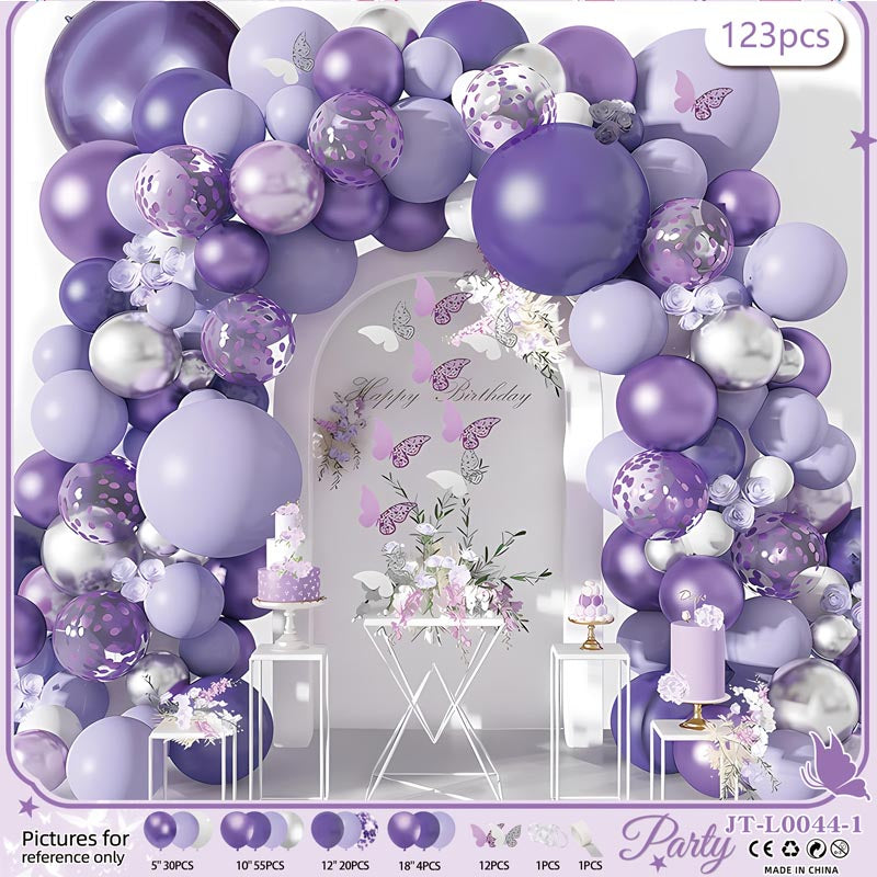 Butterfly Balloon Garland Arch Kit E 123Pcs  ARCH#65 ALL PURPLE