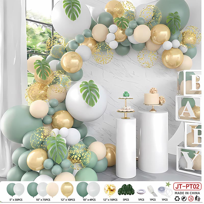 Balloon Garland Arch Kit F 137Pcs  ARCH#66  GREEN-WHITE-GOLD