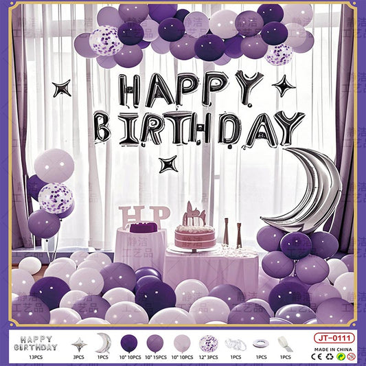 Birthday Balloon Moon Set  MN#01 ALL PURPLE Color with Letter Happy Birthday Bunting Banner