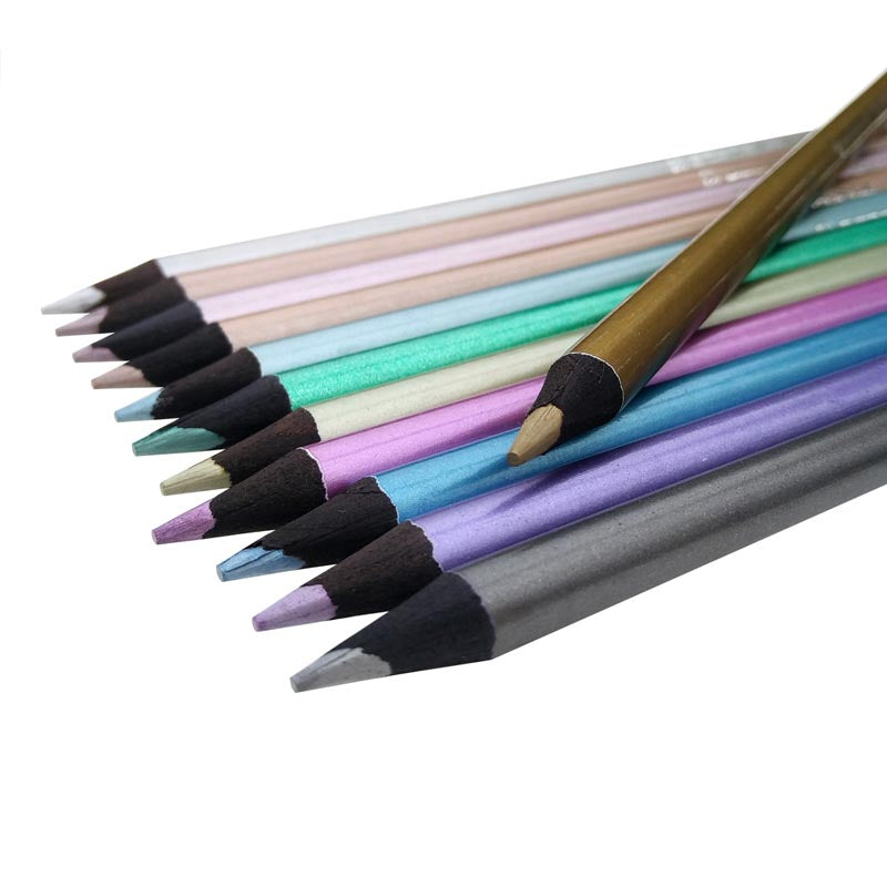 Premium Black Wood Pencils Metallic Colors 12 Colors